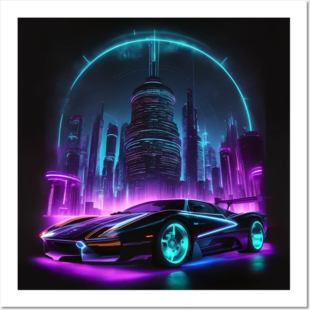 modern car in a futuristic/retro city ai art