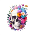 yet another skull with flowers watercolor ai art