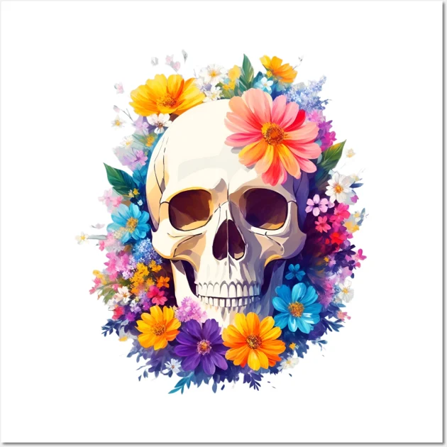 yet another skull with flowers 2! watercolor ai art